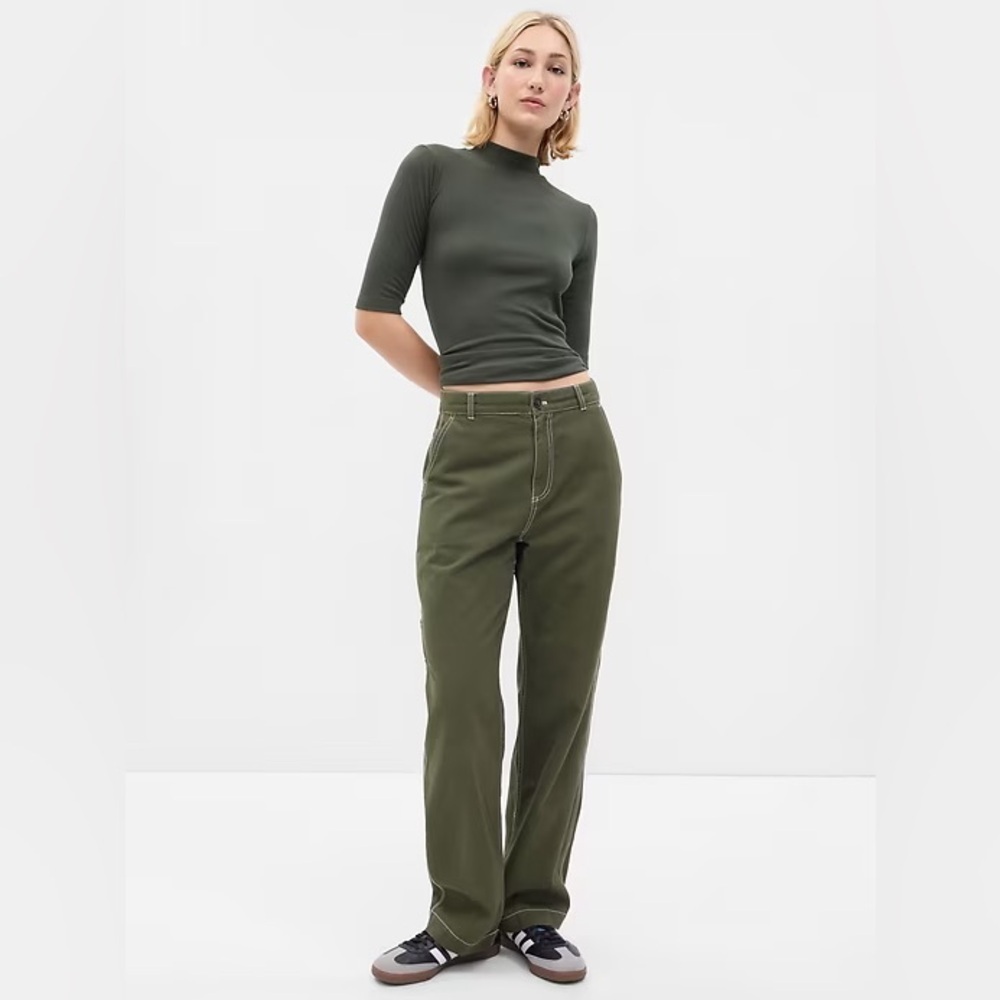 GAP Olive Green High-Rise Wide-Leg Pants